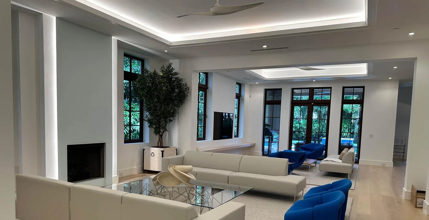Repainted luxury living room interior in soft white